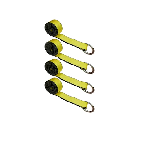 Tie 4 Safe 2 Inch x 10 Foot Yellow Lasso Strap with D Ring - Pack of 4